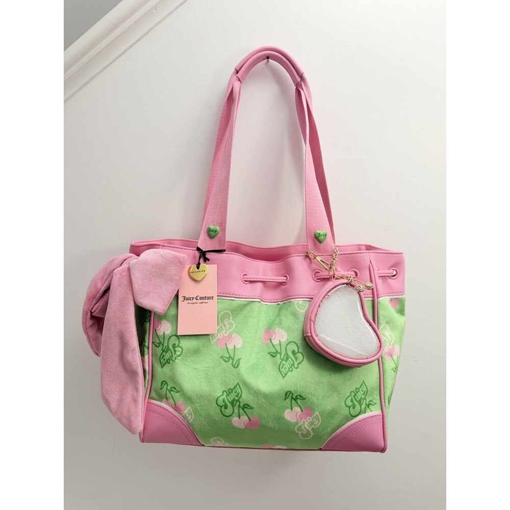 Juicy Couture Daydreamer Bag Retro Cherry Tote Bag Green Pink NWT